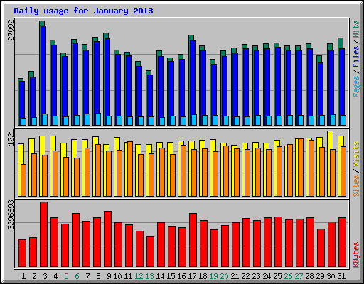 Daily usage for January 2013